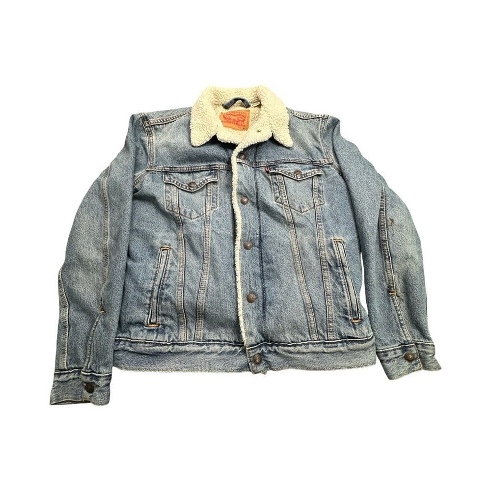 Levi's Denim Jacket Mens M Blue Sherpa Trucker Type III Faux Fur Lined